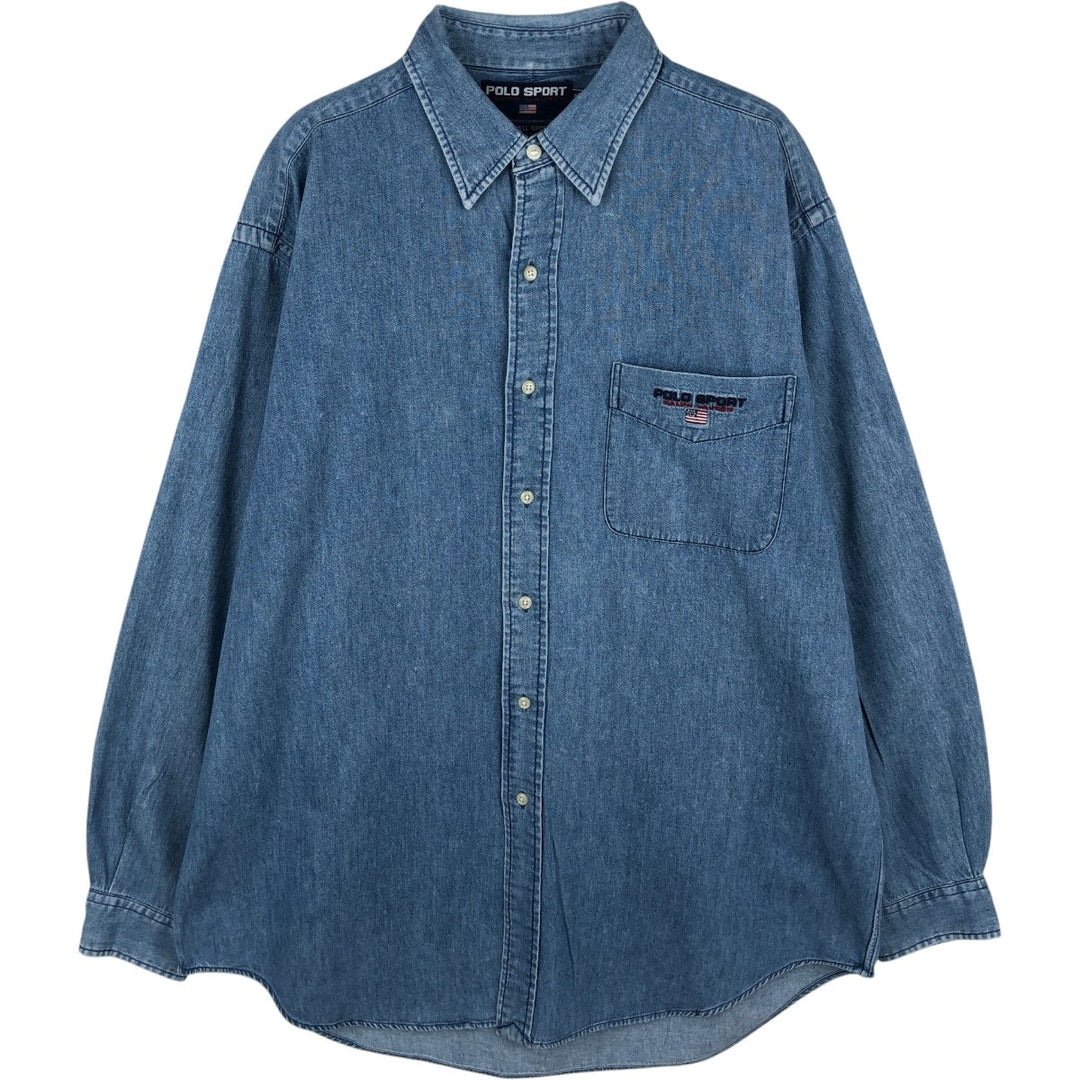 Ralph Lauren POLO SPORT long-sleeved denim shirt, men's size L (approx.) cotton blue type Vintage Second Hand