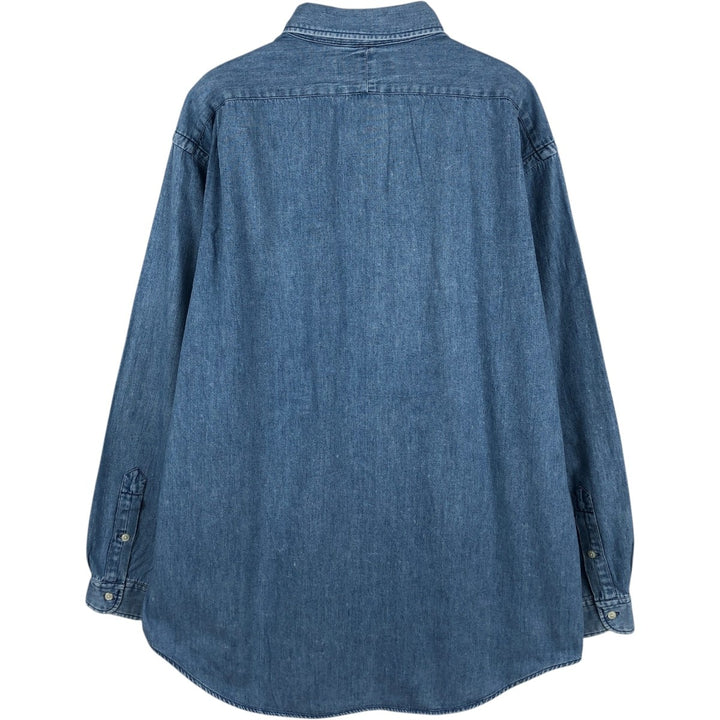 Ralph Lauren POLO SPORT long-sleeved denim shirt, men's size L (approx.) cotton blue type Vintage Second Hand