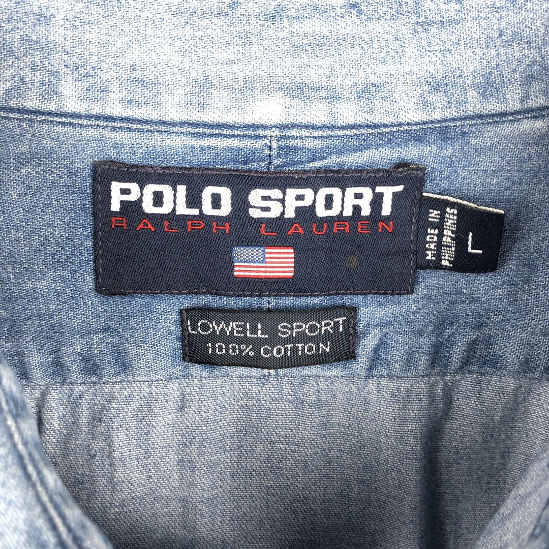 Ralph Lauren POLO SPORT long-sleeved denim shirt, men's size L (approx.) cotton blue type Vintage Second Hand