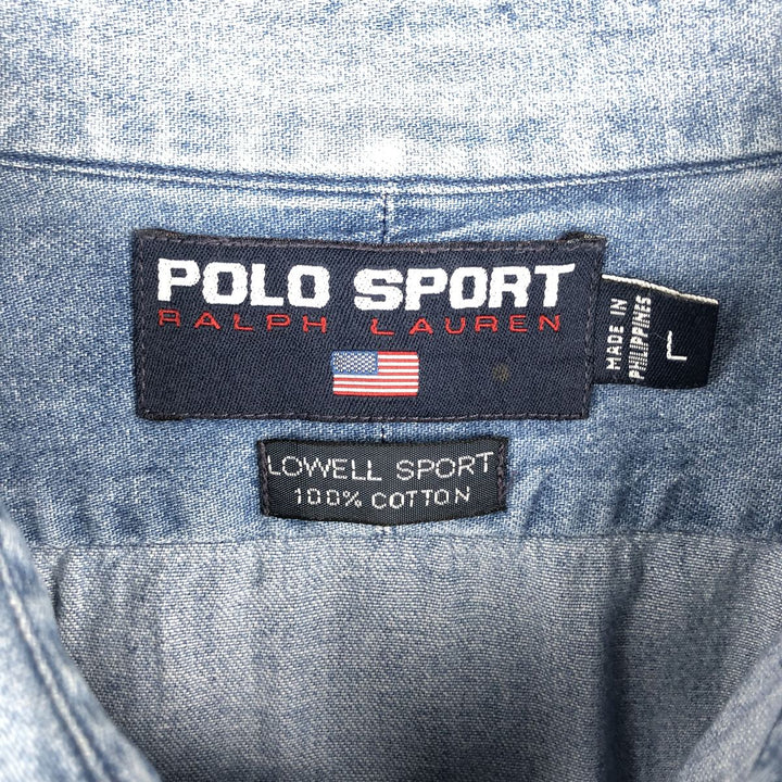 Ralph Lauren POLO SPORT long-sleeved denim shirt, men's size L (approx.) cotton blue type Vintage Second Hand