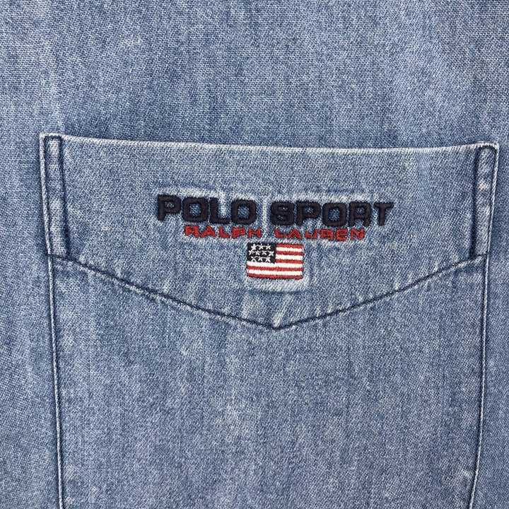 Ralph Lauren POLO SPORT long-sleeved denim shirt, men's size L (approx.) cotton blue type Vintage Second Hand