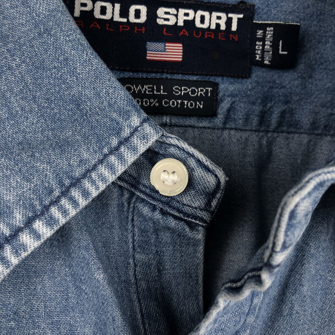 Ralph Lauren POLO SPORT long-sleeved denim shirt, men's size L (approx.) cotton blue type Vintage Second Hand