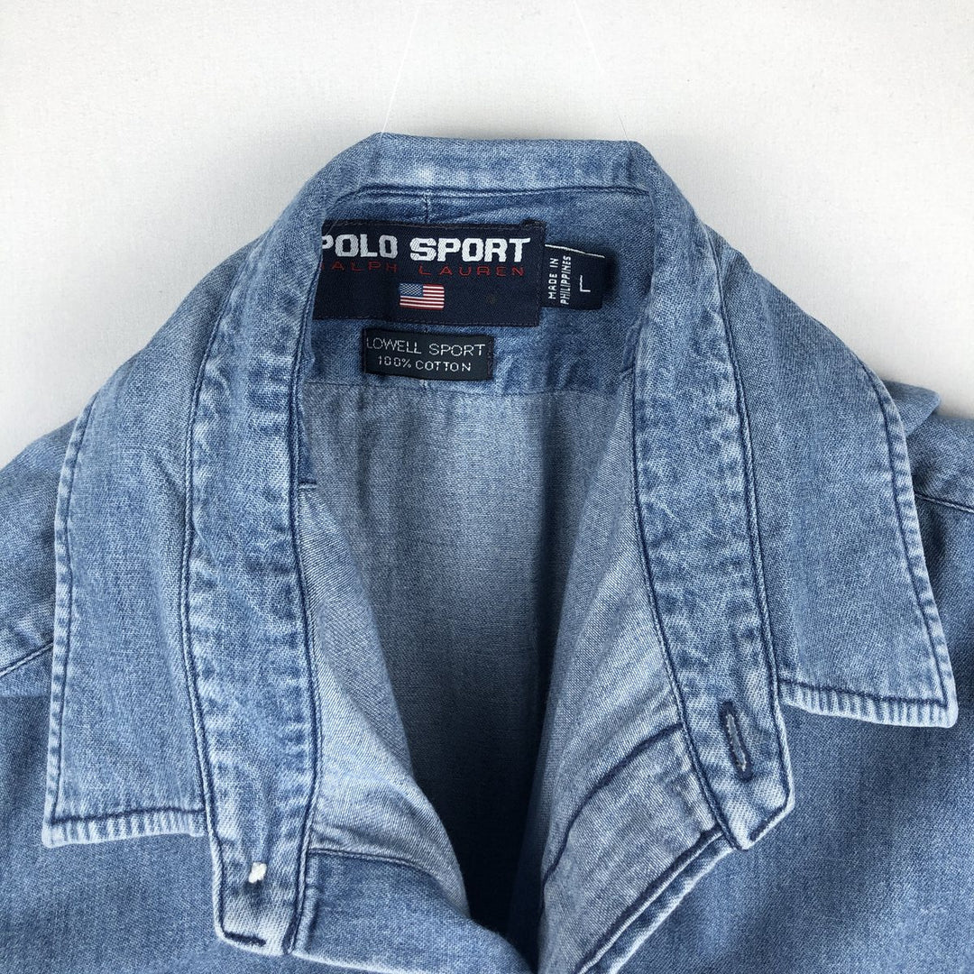 Ralph Lauren POLO SPORT long-sleeved denim shirt, men's size L (approx.) cotton blue type Vintage Second Hand