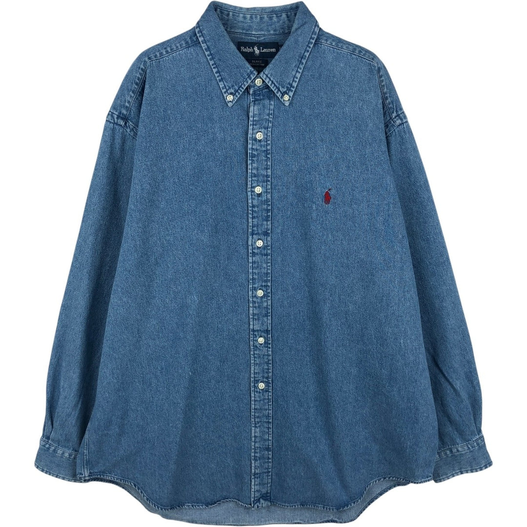 Ralph Lauren BLAKE Long-Sleeve Button-Down Denim Shirt, Men's Size XL (approx.) cotton blue type Vintage Second Hand