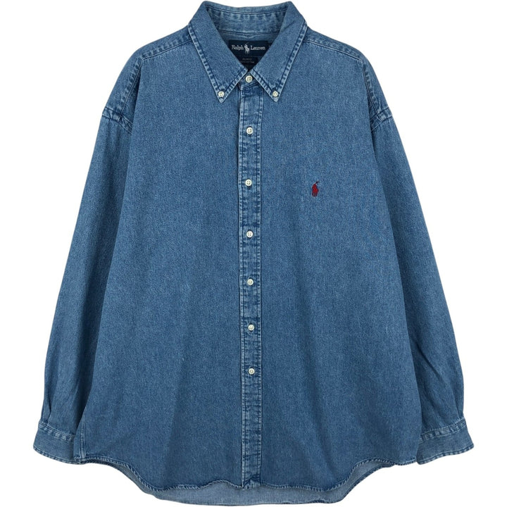 Ralph Lauren BLAKE Long-Sleeve Button-Down Denim Shirt, Men's Size XL (approx.) cotton blue type Vintage Second Hand