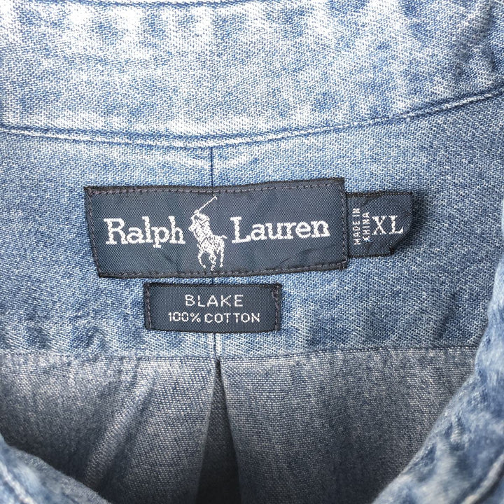 Ralph Lauren BLAKE Long-Sleeve Button-Down Denim Shirt, Men's Size XL (approx.) cotton blue type Vintage Second Hand