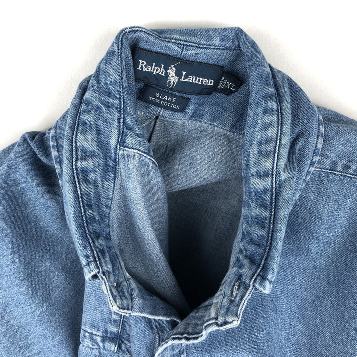 Ralph Lauren BLAKE Long-Sleeve Button-Down Denim Shirt, Men's Size XL (approx.) cotton blue type Vintage Second Hand