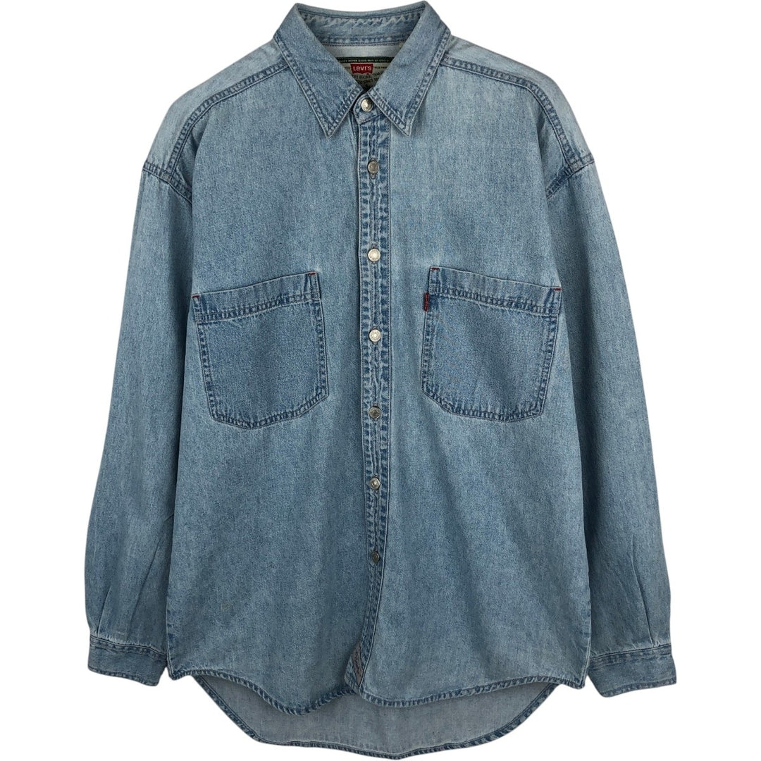 90'S Vintage Levi's Long Sleeve Denim Shirt, Men's Size Medium cotton Blue type light blue Vintage Second Hand