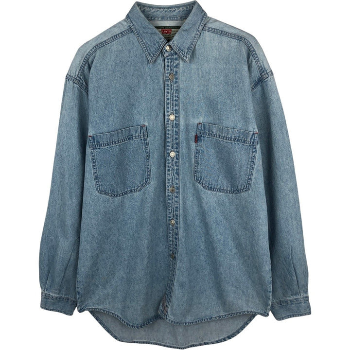 90'S Vintage Levi's Long Sleeve Denim Shirt, Men's Size Medium cotton Blue type light blue Vintage Second Hand