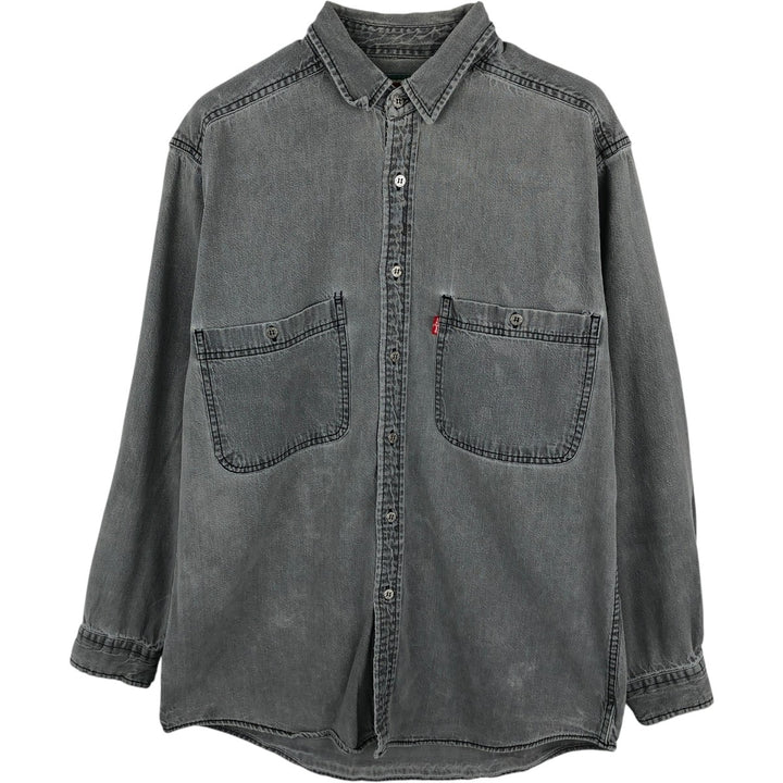 90'S Vintage Levi's Long Sleeve Denim Shirt, Men's Size Medium cotton gray type Vintage Second Hand