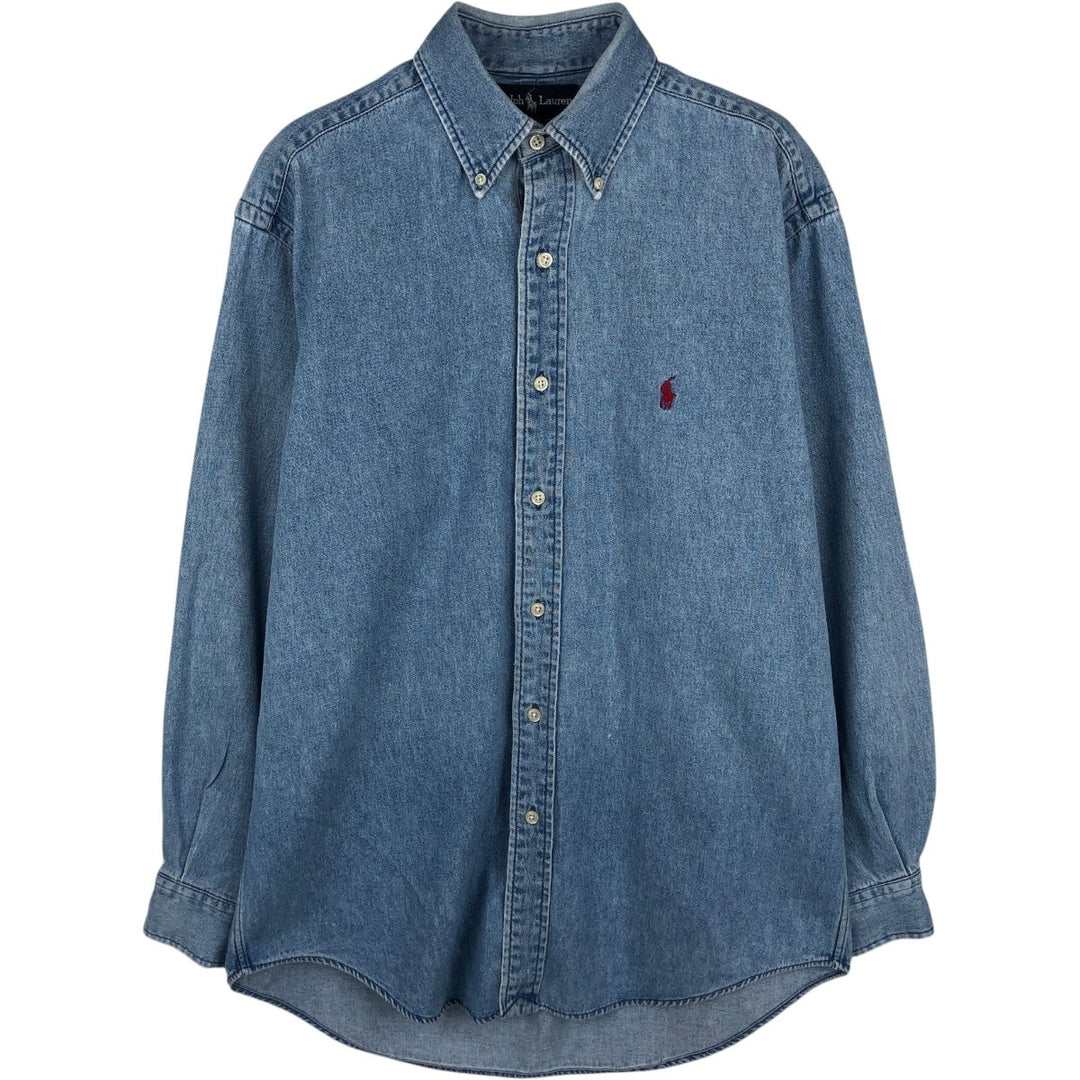 Ralph Lauren BLAIRE Long-Sleeve Button-Down Denim Shirt, Men's Size S (approx.) cotton Blue type light blue Vintage Second Hand