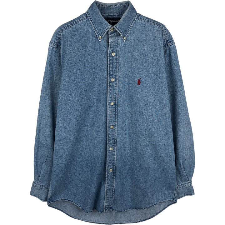 Ralph Lauren BLAIRE Long-Sleeve Button-Down Denim Shirt, Men's Size S (approx.) cotton Blue type light blue Vintage Second Hand