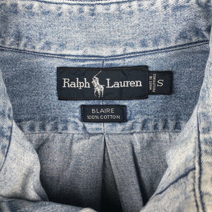 Ralph Lauren BLAIRE Long-Sleeve Button-Down Denim Shirt, Men's Size S (approx.) cotton Blue type light blue Vintage Second Hand