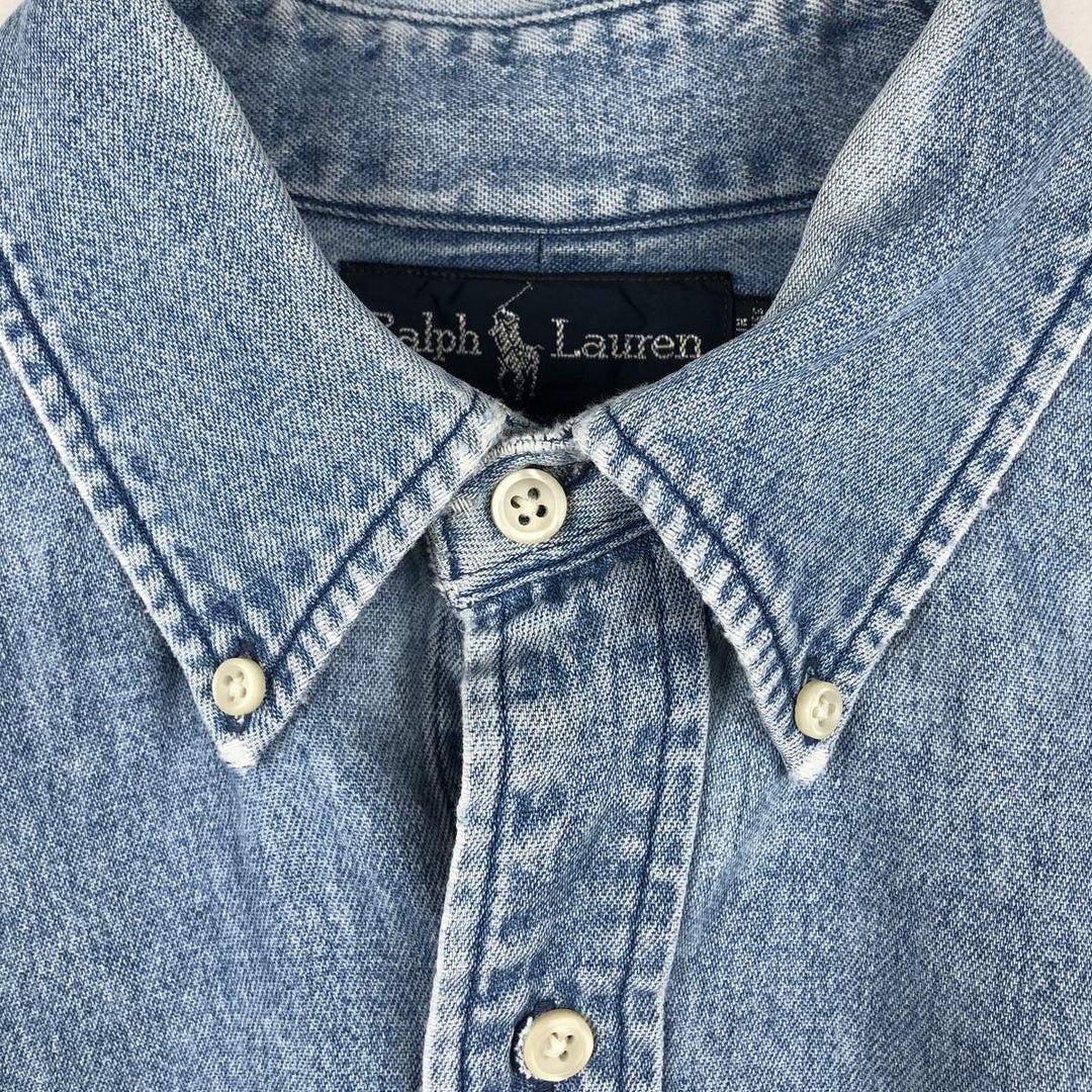 Ralph Lauren BLAIRE Long-Sleeve Button-Down Denim Shirt, Men's Size S (approx.) cotton Blue type light blue Vintage Second Hand