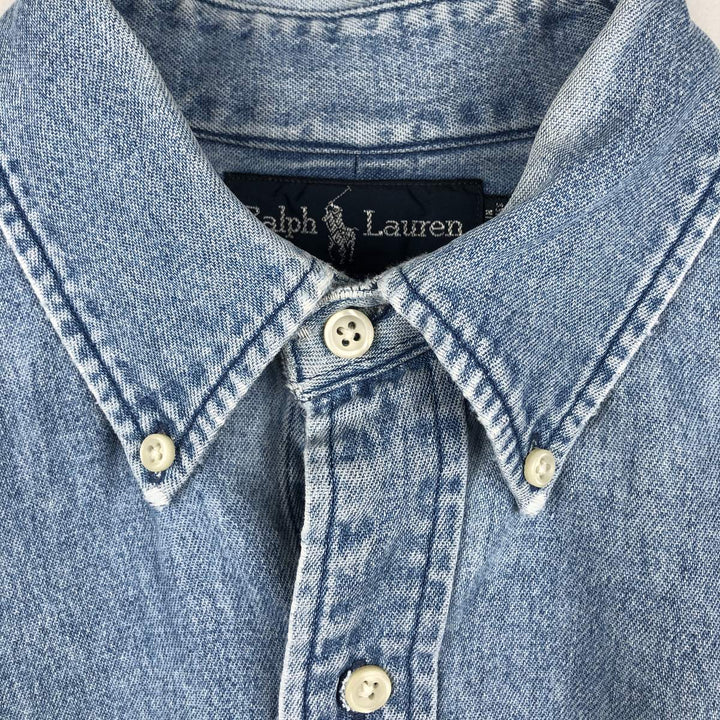 Ralph Lauren BLAIRE Long-Sleeve Button-Down Denim Shirt, Men's Size S (approx.) cotton Blue type light blue Vintage Second Hand