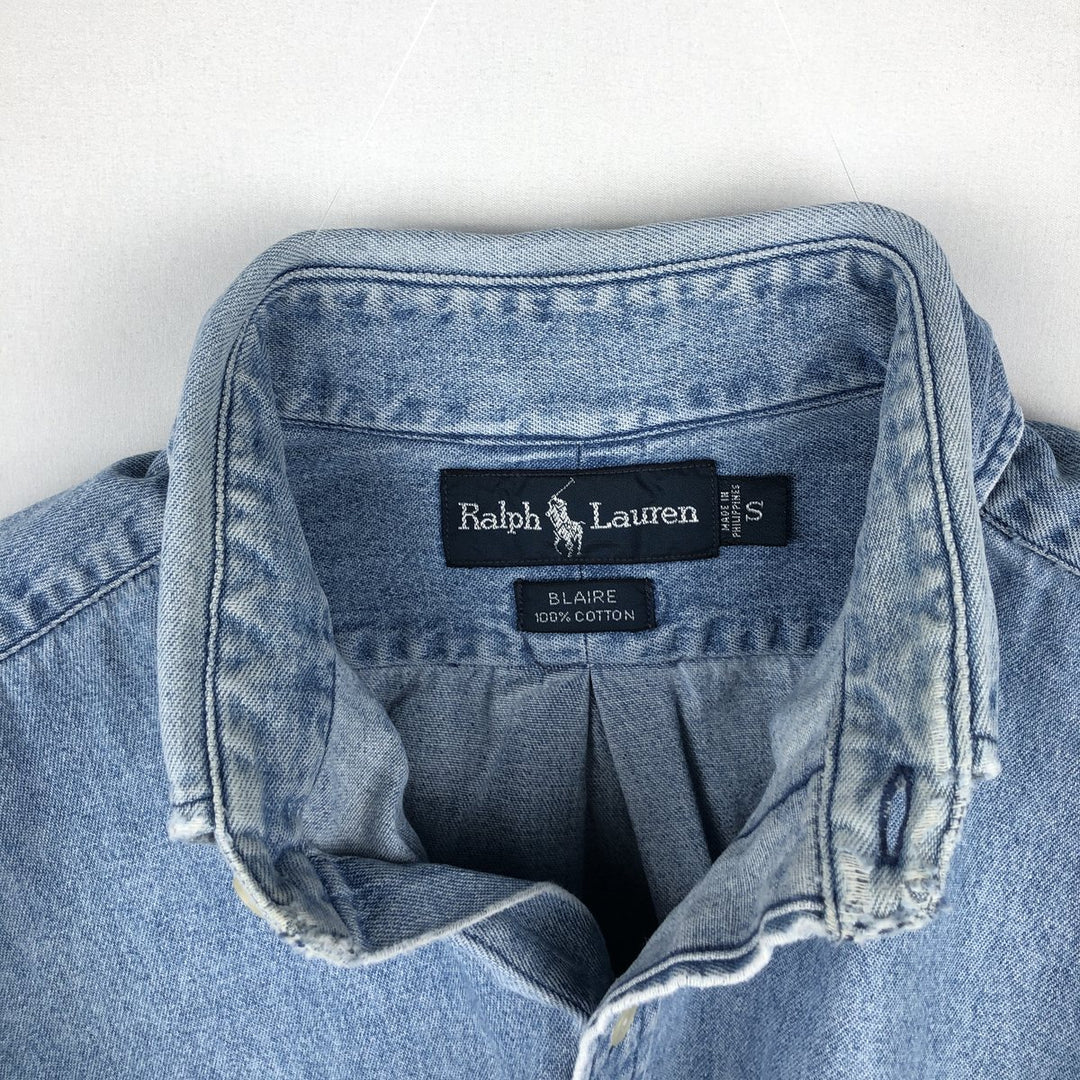 Ralph Lauren BLAIRE Long-Sleeve Button-Down Denim Shirt, Men's Size S (approx.) cotton Blue type light blue Vintage Second Hand