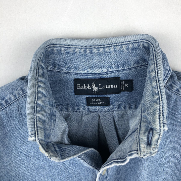 Ralph Lauren BLAIRE Long-Sleeve Button-Down Denim Shirt, Men's Size S (approx.) cotton Blue type light blue Vintage Second Hand
