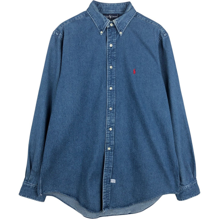 Ralph Lauren long sleeve button down denim shirt, men's XL size cotton blue type Vintage Second Hand