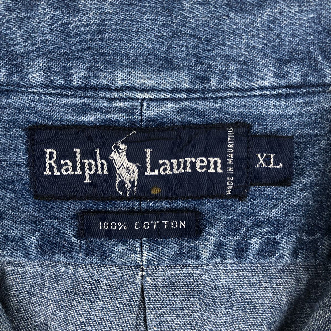 Ralph Lauren long sleeve button down denim shirt, men's XL size cotton blue type Vintage Second Hand