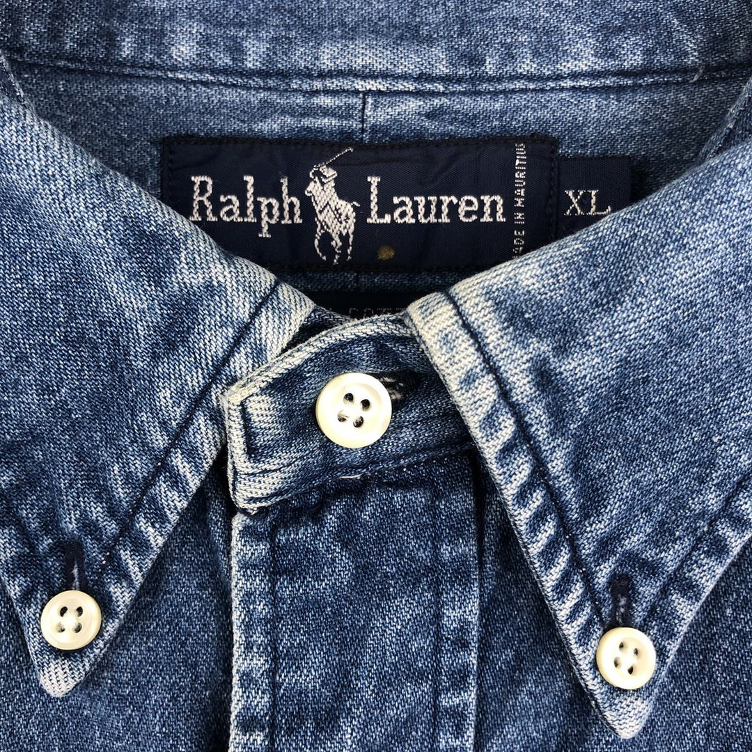 Ralph Lauren long sleeve button down denim shirt, men's XL size cotton blue type Vintage Second Hand