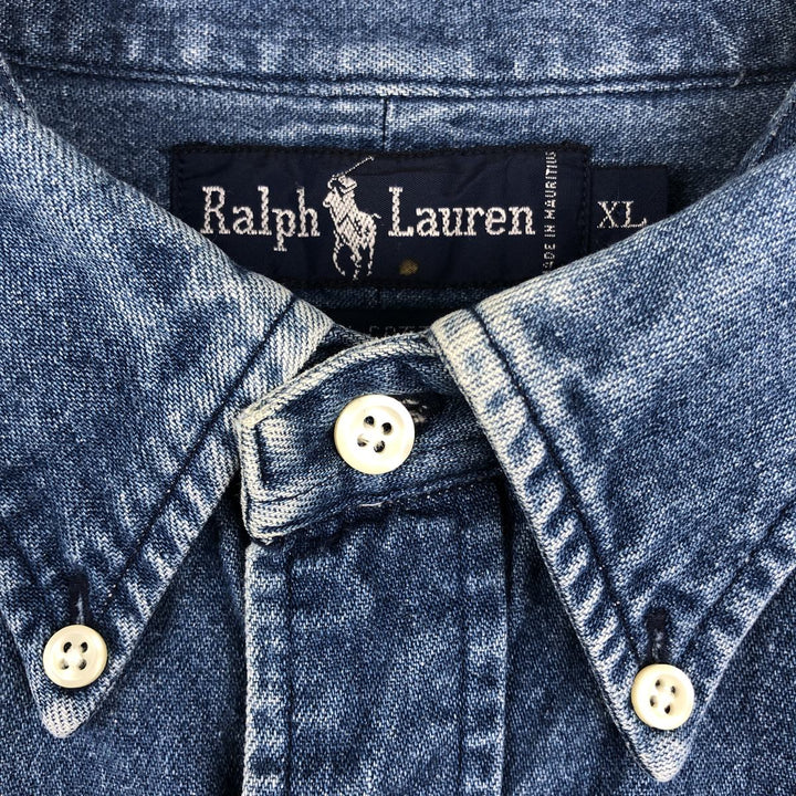 Ralph Lauren long sleeve button down denim shirt, men's XL size cotton blue type Vintage Second Hand