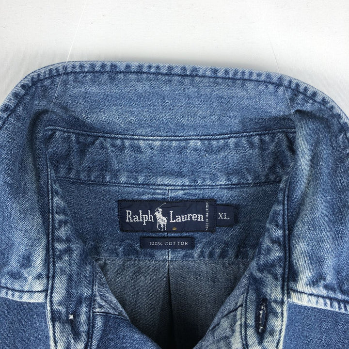 Ralph Lauren long sleeve button down denim shirt, men's XL size cotton blue type Vintage Second Hand