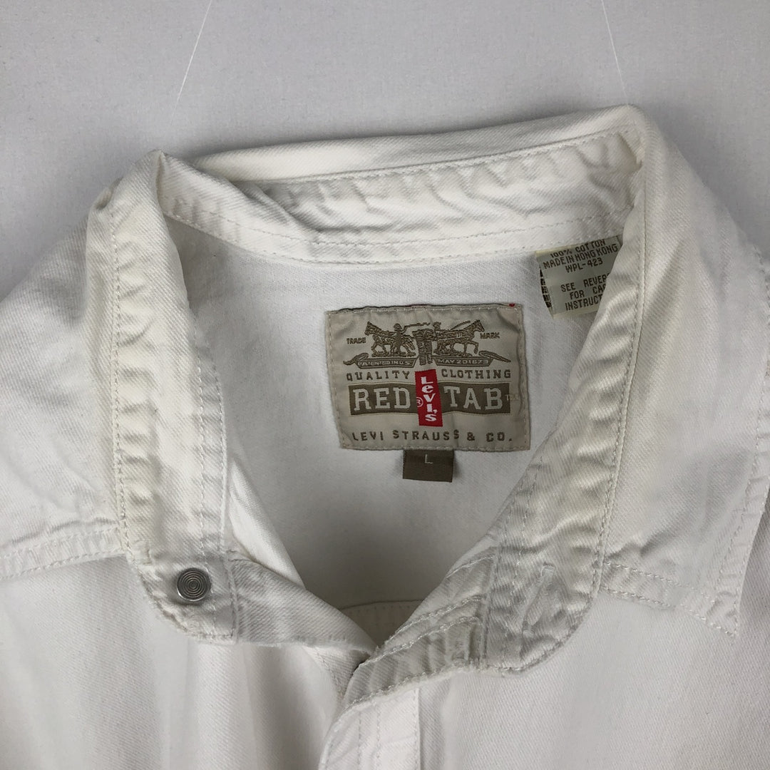 ~2000'S Levi's RED TAB Long-Sleeve White Denim Shirt, Men's Size L (approx.) cotton white type Vintage Second Hand