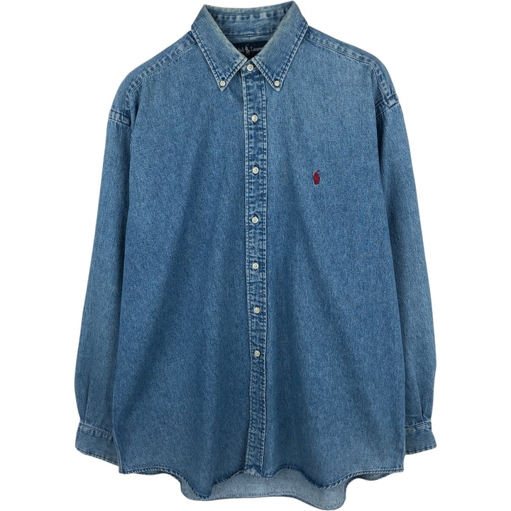 Ralph Lauren BLAKE Long-Sleeve Button-Down Denim Shirt, Men's Size L (approx.) cotton blue type Vintage Second Hand
