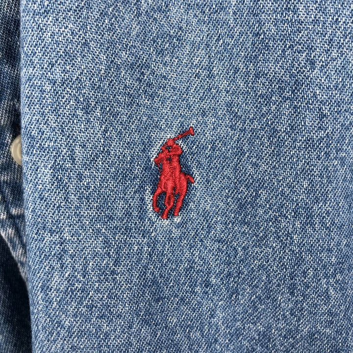 Ralph Lauren BLAKE Long-Sleeve Button-Down Denim Shirt, Men's Size L (approx.) cotton blue type Vintage Second Hand