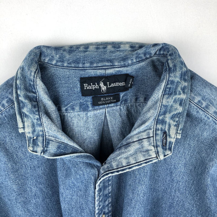 Ralph Lauren BLAKE Long-Sleeve Button-Down Denim Shirt, Men's Size L (approx.) cotton blue type Vintage Second Hand