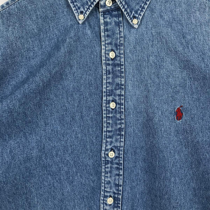 Ralph Lauren BLAKE Long-Sleeve Button-Down Denim Shirt, Men's Size L (approx.) cotton blue type Vintage Second Hand