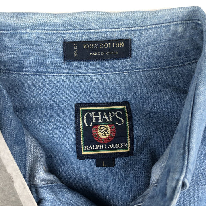 80'S Ralph Lauren CHAPS long sleeve button down denim shirt men's size L vintage cotton blue type Vintage Second Hand