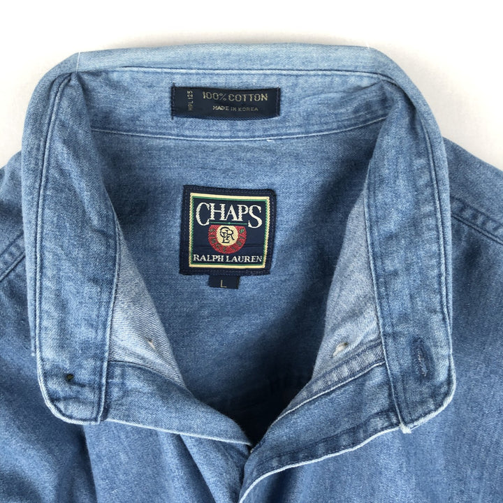 80'S Ralph Lauren CHAPS long sleeve button down denim shirt men's size L vintage cotton blue type Vintage Second Hand