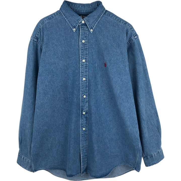 Ralph Lauren BLAKE Long-Sleeve Button-Down Denim Shirt, Men's Size L (approx.) cotton blue type Vintage Second Hand