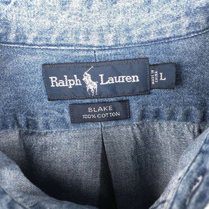 Ralph Lauren BLAKE Long-Sleeve Button-Down Denim Shirt, Men's Size L (approx.) cotton blue type Vintage Second Hand