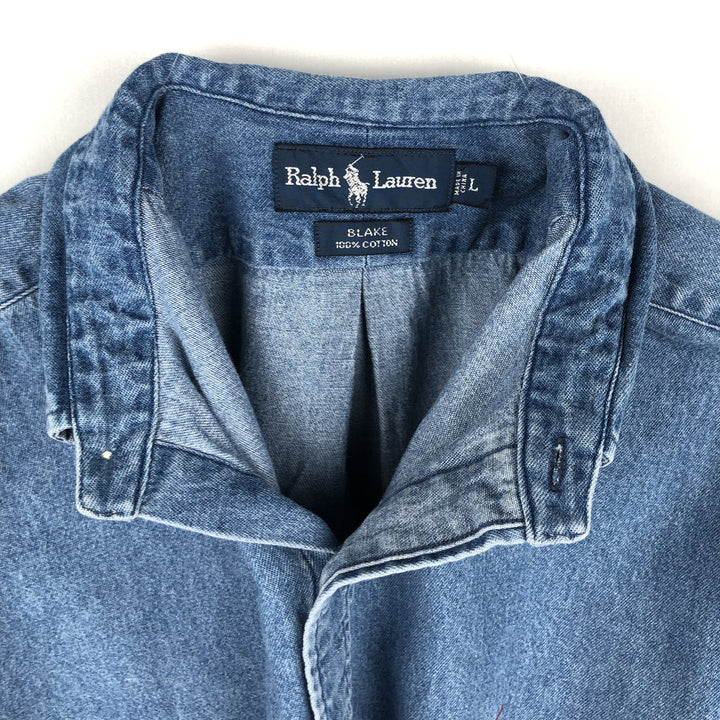 Ralph Lauren BLAKE Long-Sleeve Button-Down Denim Shirt, Men's Size L (approx.) cotton blue type Vintage Second Hand