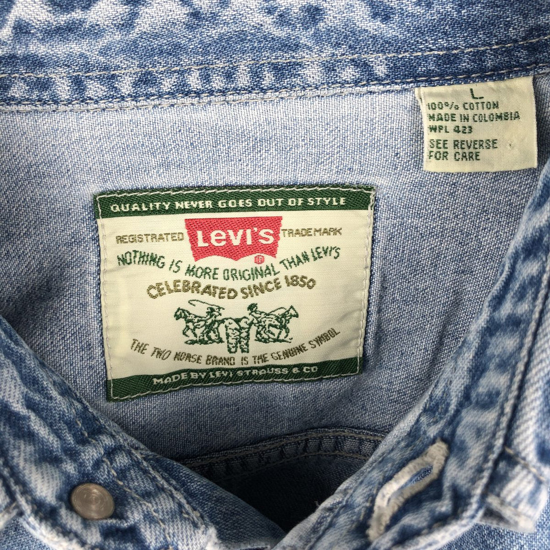90'S Levi's Long Sleeve Denim Shirt, Men's Size L, Vintage cotton blue type Vintage Second Hand