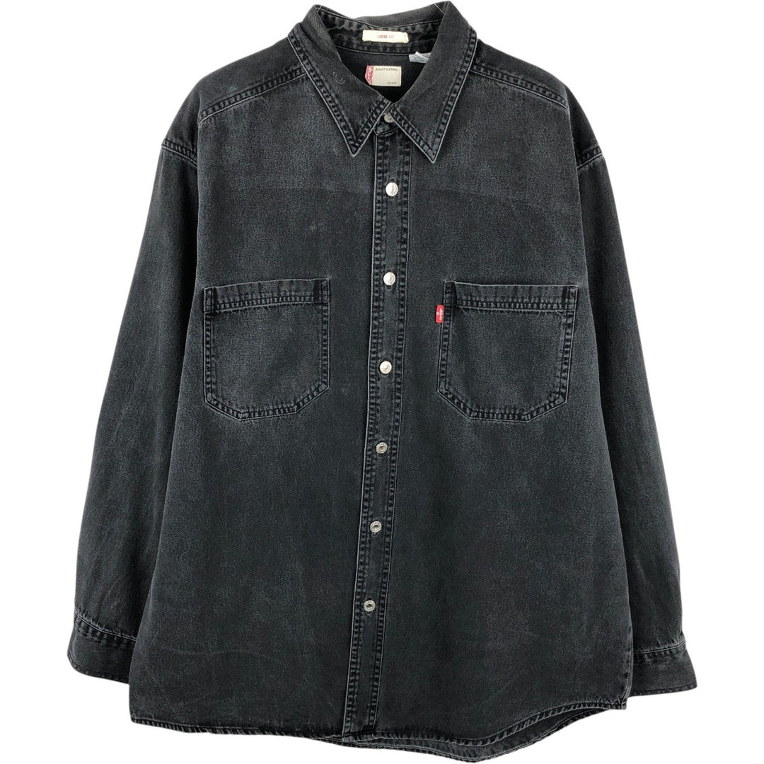90s-00'S Levi's Loose Fit Long-Sleeve Black Denim Shirt, Men's Size M (Equivalent), Vintage cotton black type Vintage Second Hand