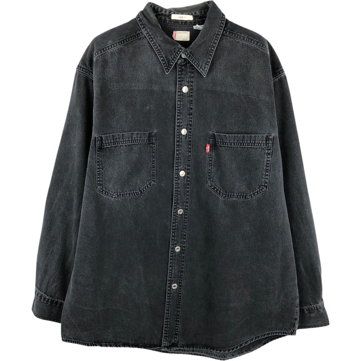 90s-00'S Levi's Loose Fit Long-Sleeve Black Denim Shirt, Men's Size M (Equivalent), Vintage cotton black type Vintage Second Hand