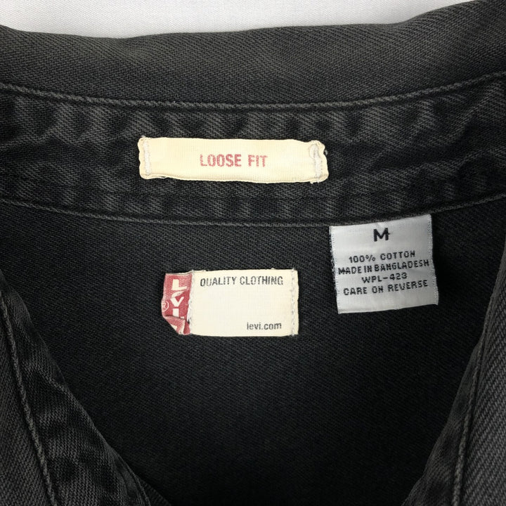 90s-00'S Levi's Loose Fit Long-Sleeve Black Denim Shirt, Men's Size M (Equivalent), Vintage cotton black type Vintage Second Hand