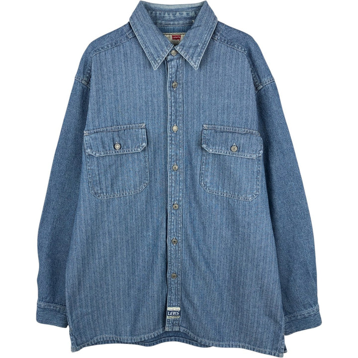 90'S Levi's Herringbone Long-Sleeve Denim Shirt, Boxy Shirt, Men's Size L (Equivalent), Vintage cotton blue type Vintage Second Hand