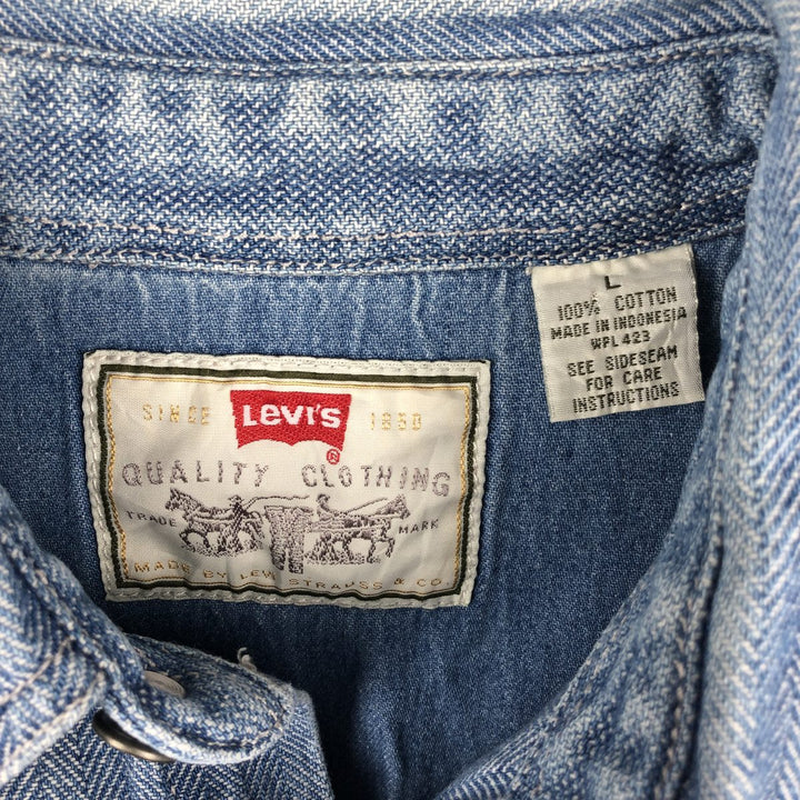 90'S Levi's Herringbone Long-Sleeve Denim Shirt, Boxy Shirt, Men's Size L (Equivalent), Vintage cotton blue type Vintage Second Hand