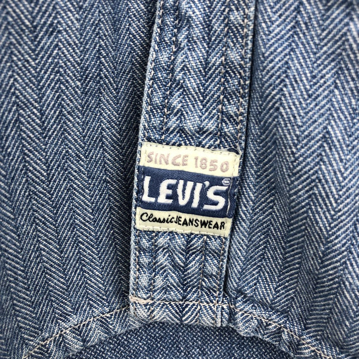 90'S Levi's Herringbone Long-Sleeve Denim Shirt, Boxy Shirt, Men's Size L (Equivalent), Vintage cotton blue type Vintage Second Hand