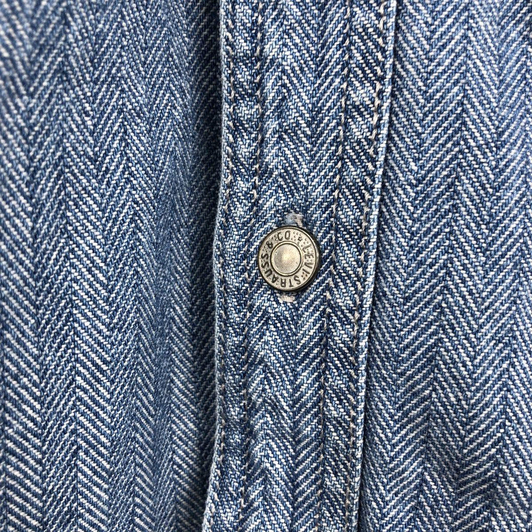 90'S Levi's Herringbone Long-Sleeve Denim Shirt, Boxy Shirt, Men's Size L (Equivalent), Vintage cotton blue type Vintage Second Hand