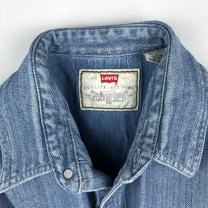 90'S Levi's Herringbone Long-Sleeve Denim Shirt, Boxy Shirt, Men's Size L (Equivalent), Vintage cotton blue type Vintage Second Hand