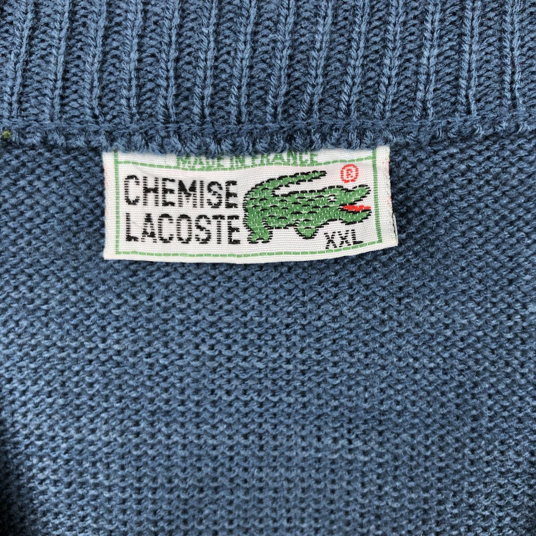 1980'S Lacoste CHEMISE French Lacoste V-neck cotton knit sweater, made in France, men's size XL equivalent, vintage. cotton Navy blue Vintage Second Hand