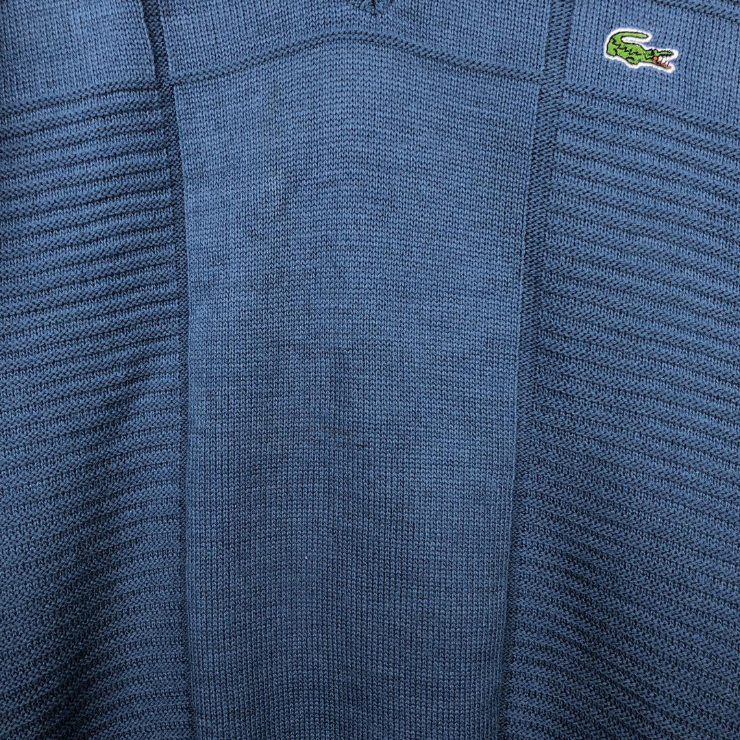 1980'S Lacoste CHEMISE French Lacoste V-neck cotton knit sweater, made in France, men's size XL equivalent, vintage. cotton Navy blue Vintage Second Hand