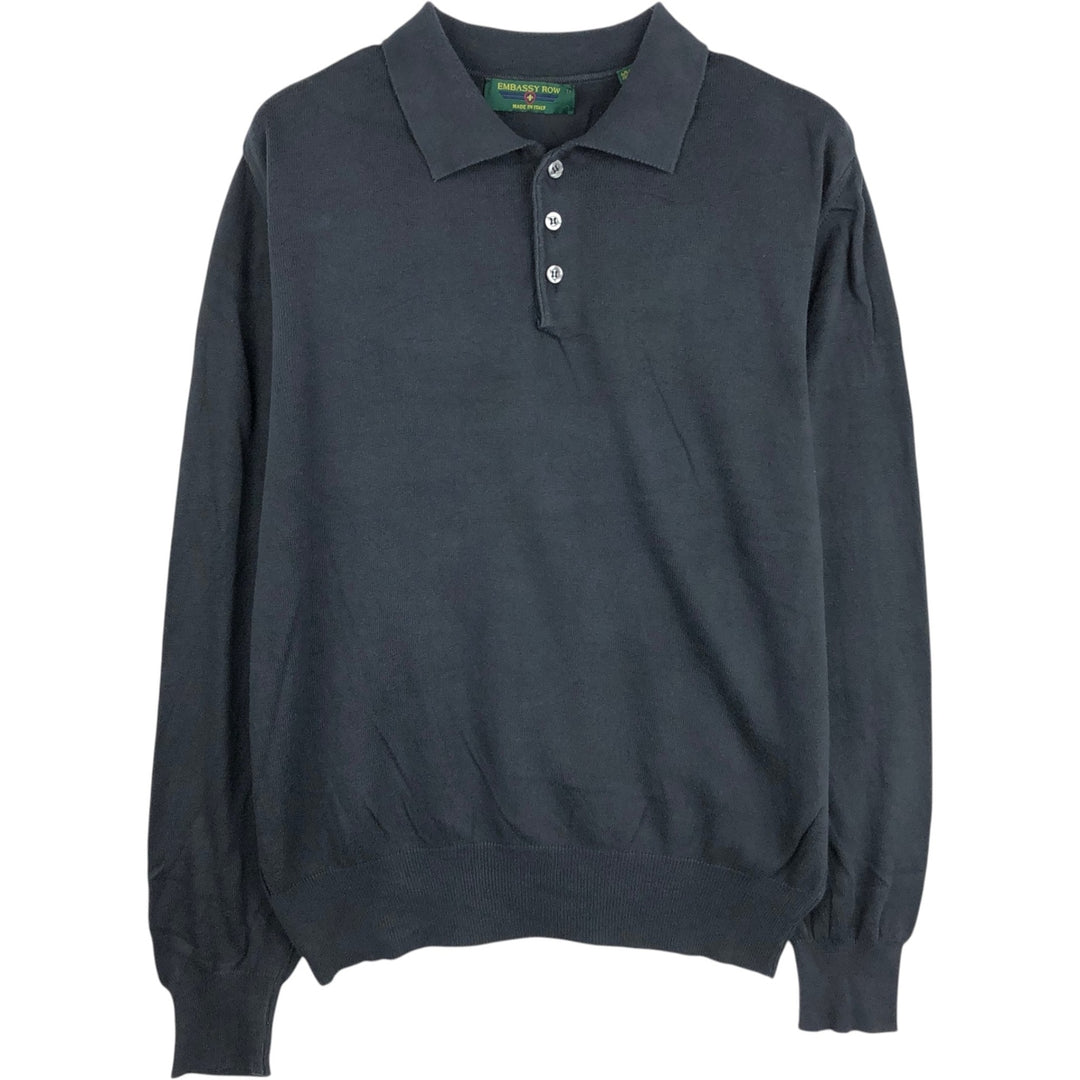 EMBASSY ROW Polo Knit Sweater, Made in Italy, Men's Size L (equivalent), Rib Knit cotton black type Vintage Second Hand