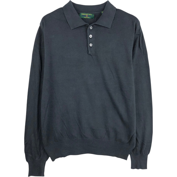 EMBASSY ROW Polo Knit Sweater, Made in Italy, Men's Size L (equivalent), Rib Knit cotton black type Vintage Second Hand