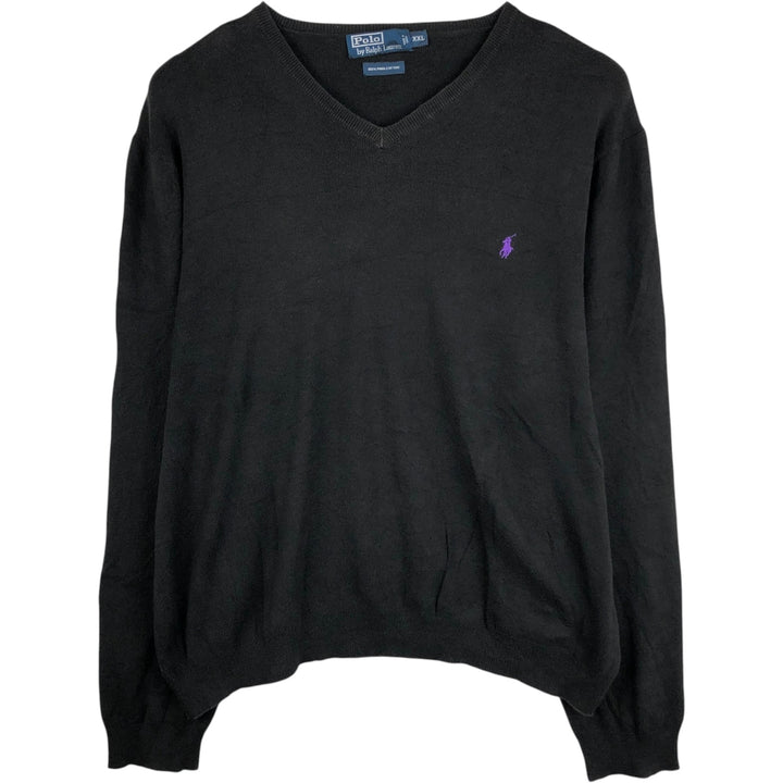 Ralph Lauren POLO by Ralph Lauren V-neck Pima cotton knit sweater, men's size XXL Pima Cotton black type Vintage Second Hand